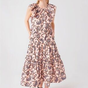 A.L.C. Floral Midi Dress in Pink and Blue